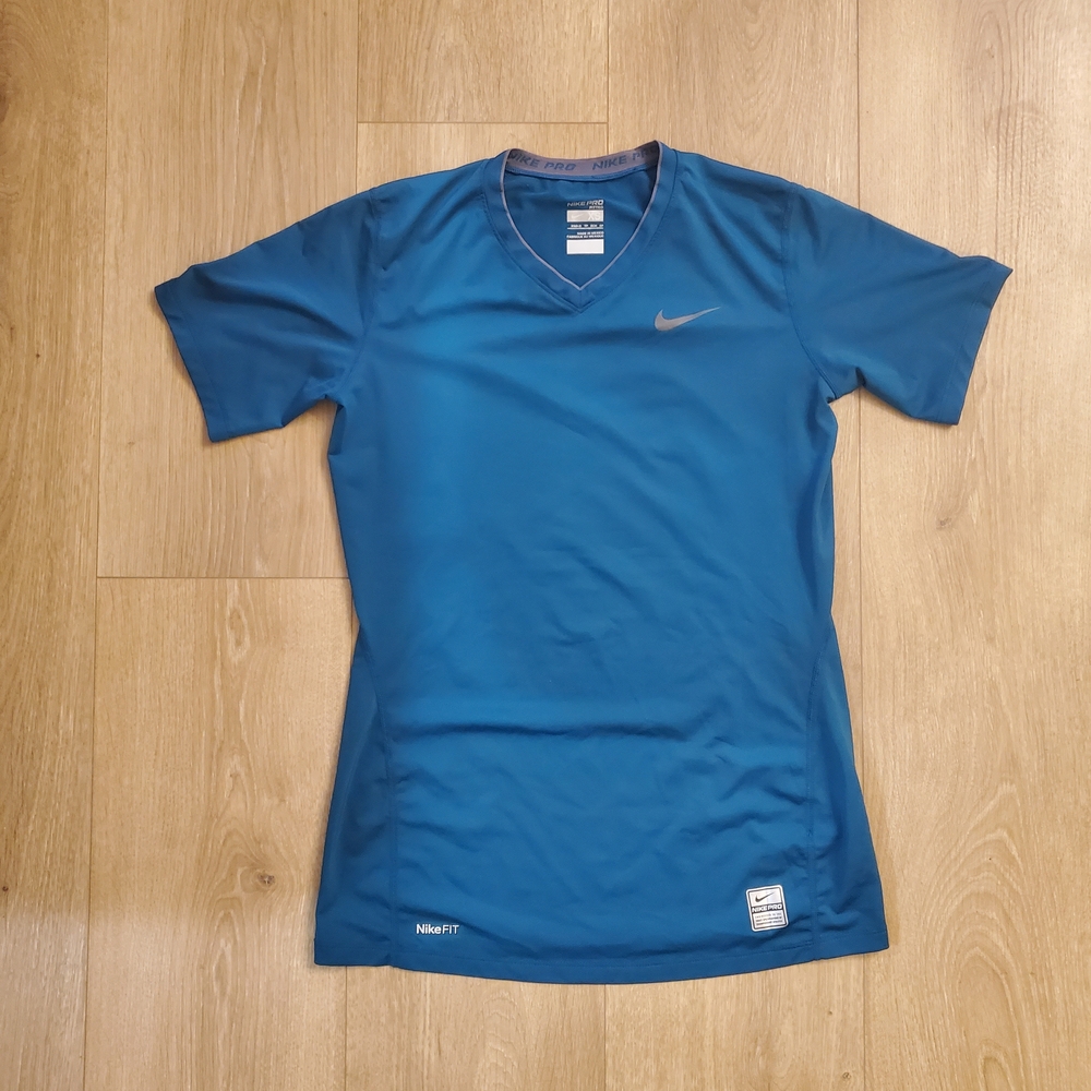 SOLD Nike Pro Fitted Teal V-Neck Shirt (Size XS)